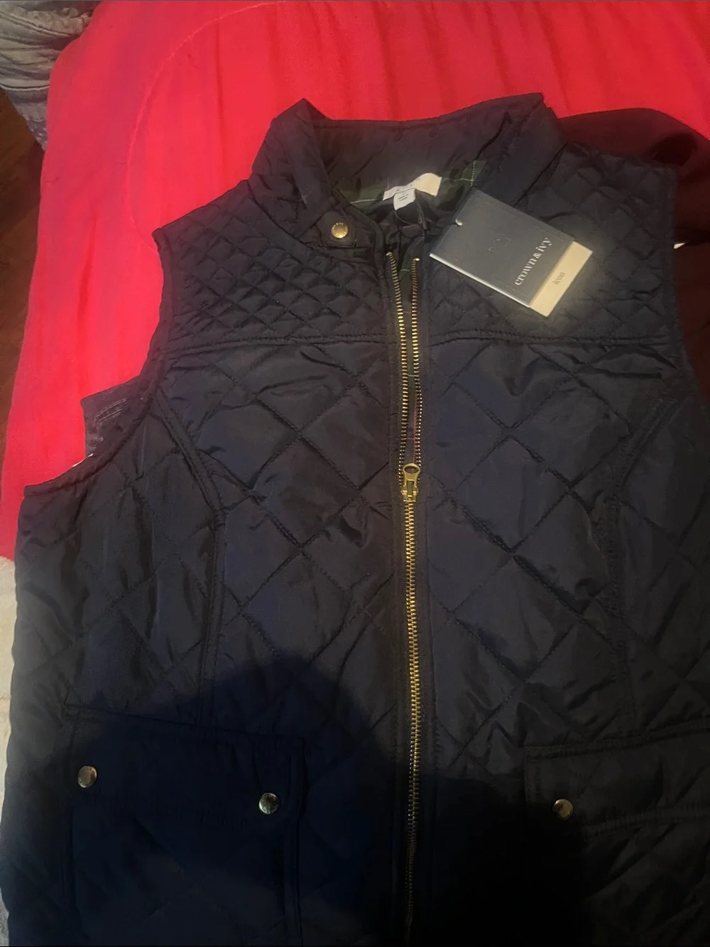 Quilted Sleeveless Puffer Vest - Navy